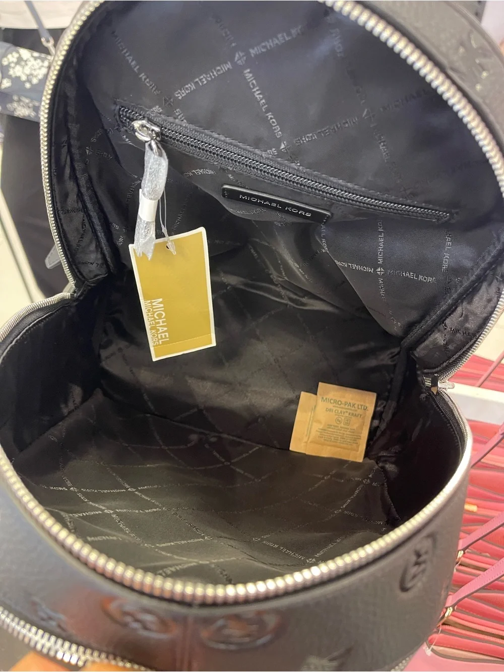 Michael Kors Rhea Medium Zip MK Logo Debossed Backpack Black NWT